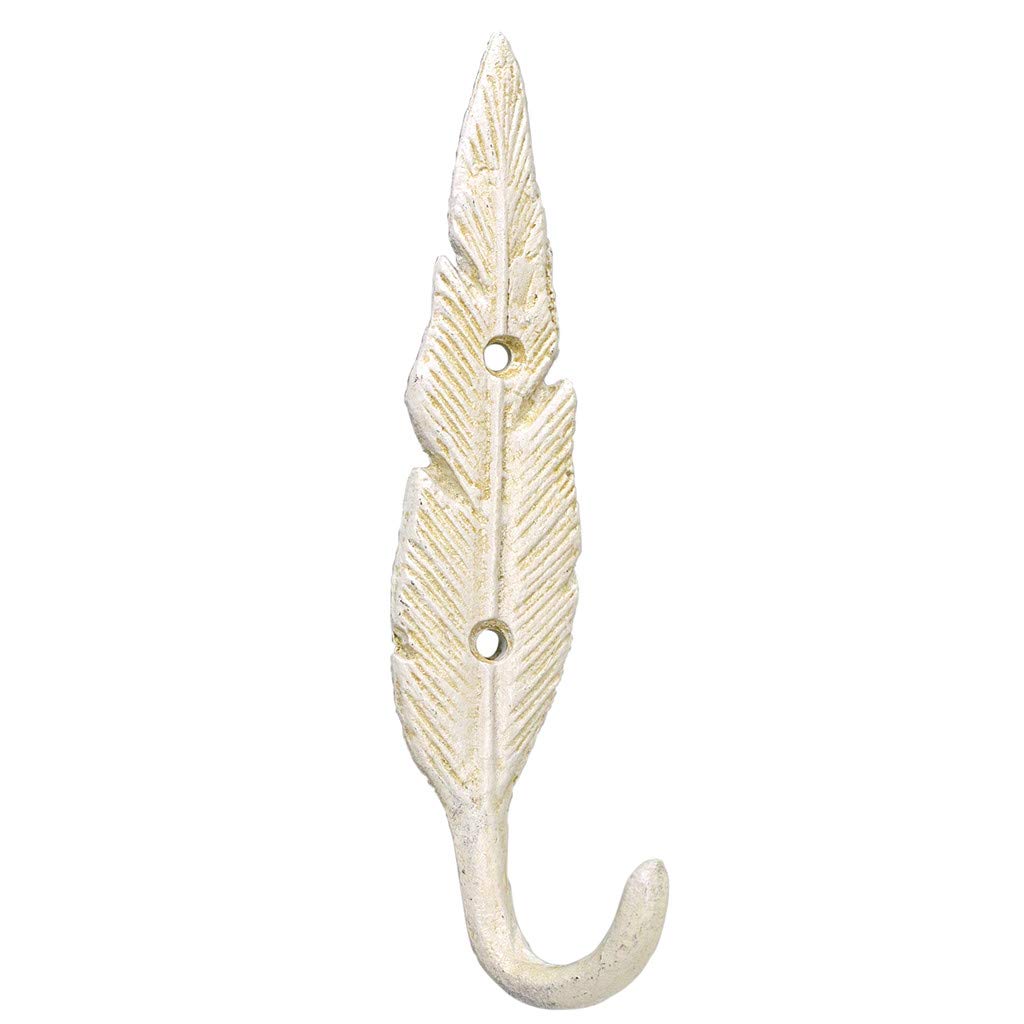 Time Concept Founder Iron Feather Wall Hook B - White - Mounted Coat Hanger, Home/Office/Café Décor, Screws Included