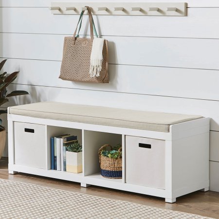 Better Homes and Gardens Storage Organizer Bench (4-Cube, White)
