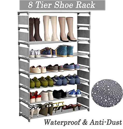 Modrine 8 Tiers Shoe Rack, Free Standing Shoe Racks Shoes Organizer - Holds 32 Pairs of Shoes (Grey)