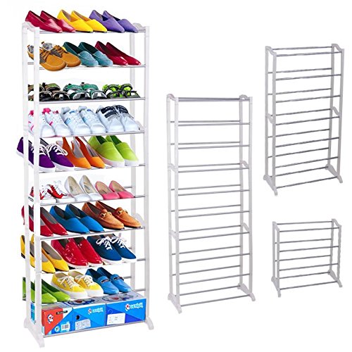 10 Tier Shoe Rack 30 Pair, Tier Free Standing, Space Saving Storage Organizer(White)