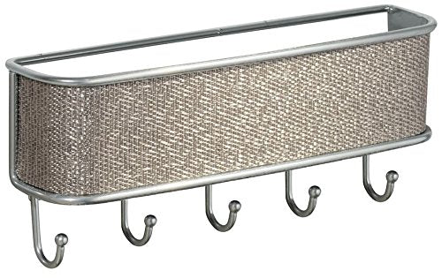 iDesign Twillo Metal Wall Mount Key and Mail Rack, 5-Hook Organizer for Kitchen, Mudroom, Hallway, Entryway, 10.5" x 2.5" x 4.5" - Metallico