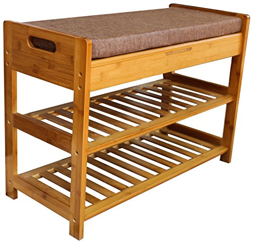 Royal Brands Bamboo Shoe Rack and Storage Bench - 2 Tier Organizing Rack - Bench Seat - Perfect for Closets, Hallway or Bedroom (27" x 11.5" x 19")