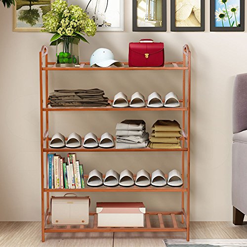 Good concept 5 Tier Natural Shoe Bamboo Rack Wooden Holder Shelf Storage Entryway Organizer