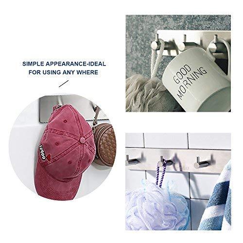 3M Self Adhesive Hooks Key Rack,Yegu Brushed SUS304 Stainless Steel Heavy Duty Coat Hanger Purse Robe Towel 4-Hook Rail for Bathroom Lavatory Kitchen Contemporary Style Wall Mount No Drilling