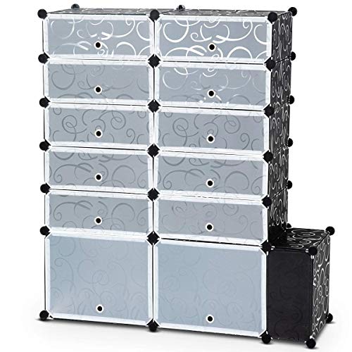 GOFLAME Cube Cabinet DIY Portable Adjustable Plastic Storage Shoe Rack Shelf Multi Function Bedroom Living Room Dorm Modular Organizer with Doors Closet Cabinet Cube Organizer (13 Cubes)