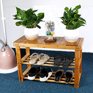Sttech1 Bamboo Stool Shoe Cabinet, Shoe Rack, Modern Minimalist Style Garden Foot Stool Stool Seat Shoe Storage Bench (Orange)