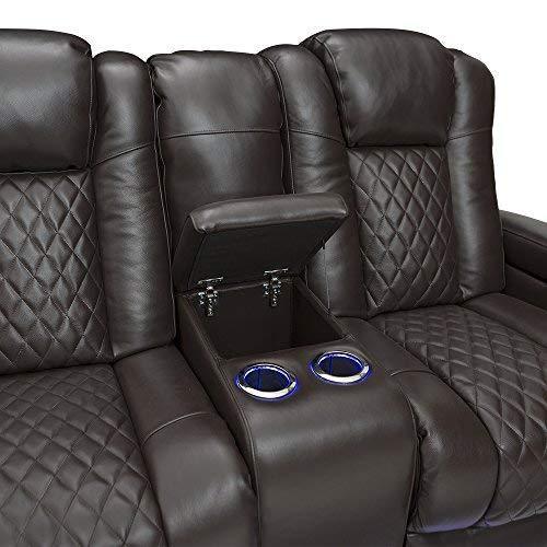 Top seatcraft anthem home theater seating leather power recline loveseat with center storage console powered headrests storage and cupholders brown