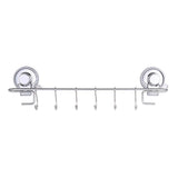 YamaziHD Strong Stainless Steel Towel Shower Rack Hook, Vacuum Suction Cup Wall Mounted Rack Bar Rail Hanger with 6 Sliding Hooks for Kitchen and Bathroom Tools