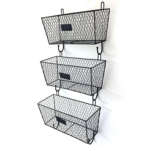 Lapha' Black Basket Wall Mount 3Tier Key Letter Rack Key Holder Mail Storage Organizer File for Home Office