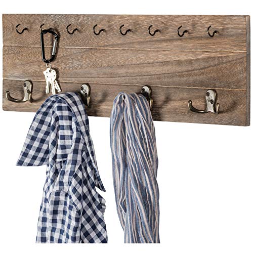 Rustic, Shabby Chic Wall Mounted Hanging Entryway Organizer. 24x8 with 4 double hooks and 9 small hooks. Coat rack, hat organizer, key holder for Entryway, Mudroom, Kitchen, Bathroom, Hallway, Foyer