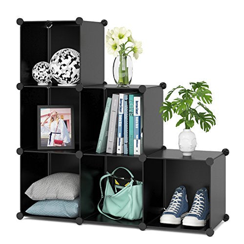 Homfa Cube Storage Organizer, 6 Cubes DIY Plastic Modular Closet Cabinet Storage Organizer, Living Room Office Bookcases Shelves for Books, Cloths, Toys, Shoes, Arts, Black