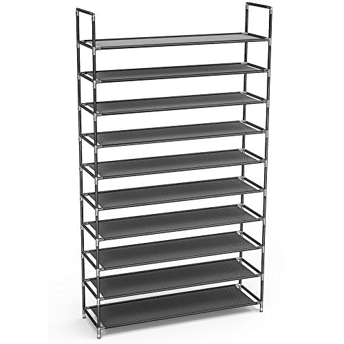 Packism Shoe Rack Organizer, 10 Tier Shoe Storage Shelves 50 Pair Stackable Shoe Tower Easy Assembled Shoe Stand, Non-Woven Fabric, Black