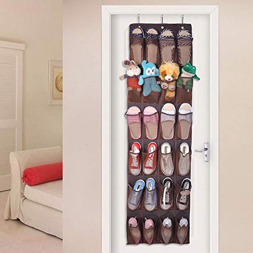 Renashed Over The Door Shoe Organizer, 24 Pocket Shoe Storage Hang on Standard Doors with 3 Hooks