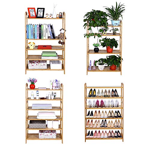 Dporticus 6 Tier Bamboo Shoe Rack Free Standing Shoe Holder Shoe Shelf Storage Organizer for Entryway Bathroom Kitchen 26.6” x 10.2” x 42.5” (L x W x H)