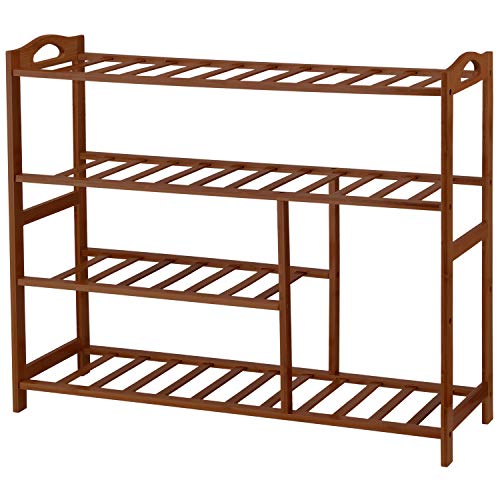 Ollieroo Bamboo 4-Tier Shoe Rack 10-13 Pairs Entryway Shoe Shelf Storage Organizer (Brown)