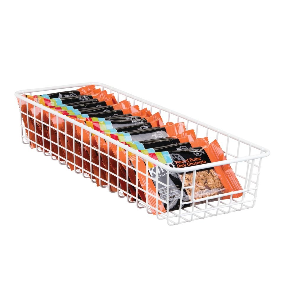mDesign Household Wire Drawer Organizer Tray, Storage Organizer Bin Basket, Built-In Handles - for Kitchen Cabinets, Drawers, Pantry, Closet, Bedroom, Bathroom - 16" x 6" x 3" - 2 Pack - Matte White
