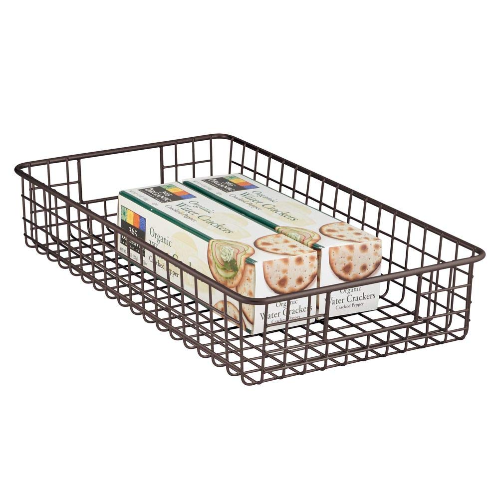mDesign Household Metal Wire Cabinet Organizer Storage Organizer Bins Baskets trays - for Kitchen Pantry Pantry Fridge, Closets, Garage Laundry Bathroom - 16" x 9" x 3" - Bronze