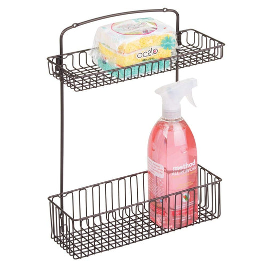 mDesign Metal Farmhouse Wall Mount Kitchen Storage Organizer Holder or Basket - Hang on Wall, Under Sink, or Cabinet Door in Kitchen/Pantry - Holds Dish Soap, Window Cleaner, Sponges - Bronze