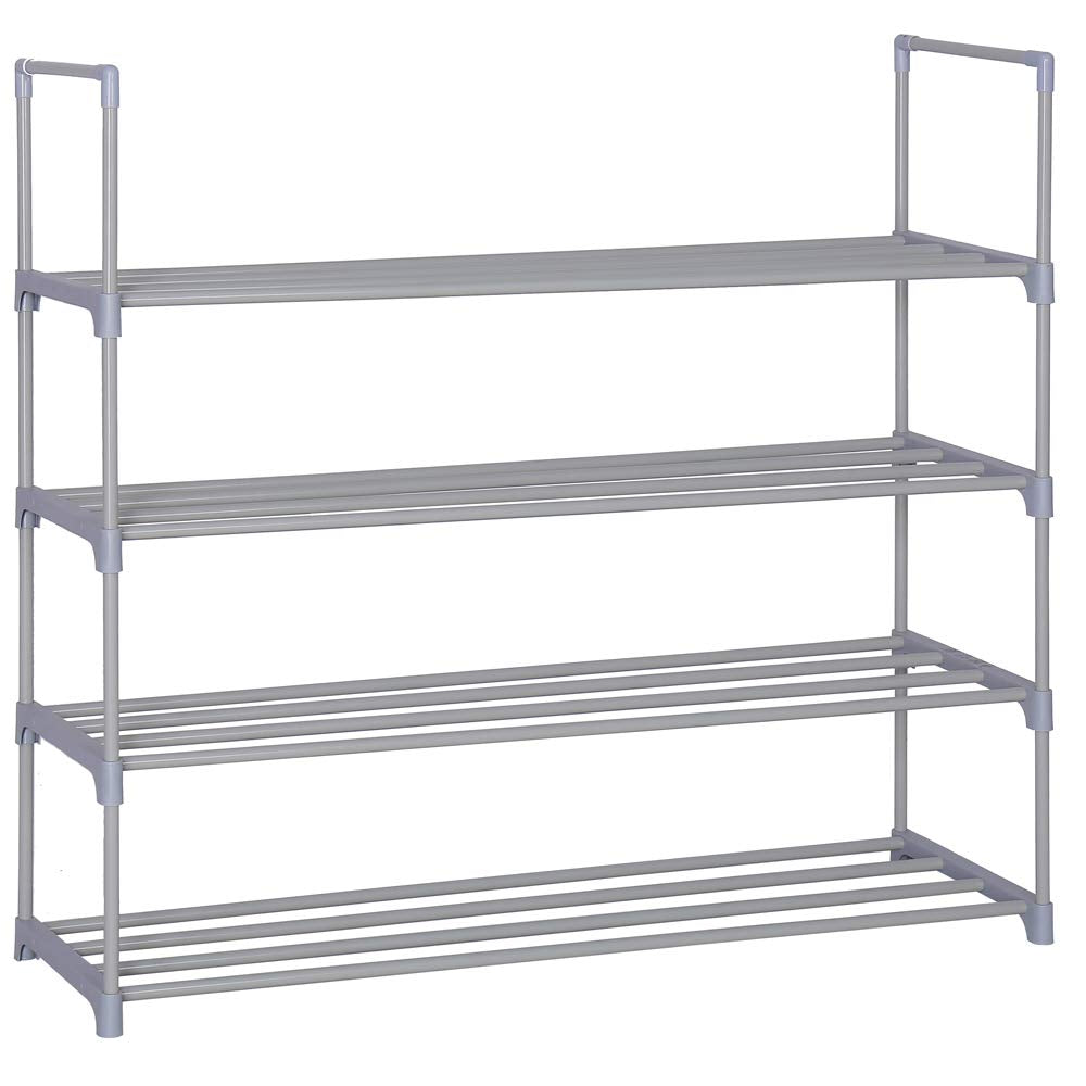 Home-Like 4-Tier Shoe Rack DIY Shoe Rack Tower Metal Storage Rack 20 Pairs Shoes Organizer Stackable Shoe Shelves Metal Shoe Stand in Black for Entryway Closet 35.6''W x 12''D x 33.27''H (Grey)