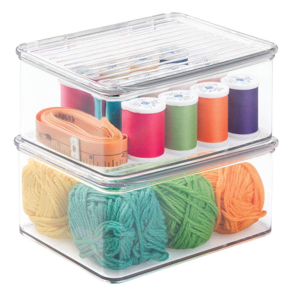 Results mdesign stackable plastic craft sewing crochet storage container bin with attached lid compact organizer and holder for thread beads ribbon glitter clay small 3 high 8 pack clear