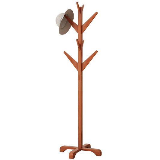 DlandHome Solid Wood Coat Rack, Entryway Free Standing Hat Jacket Coat Hanger Clothing Rack, Corner Hall Umbrella Tree, YJ001-HC Honey Color, 1 Pack