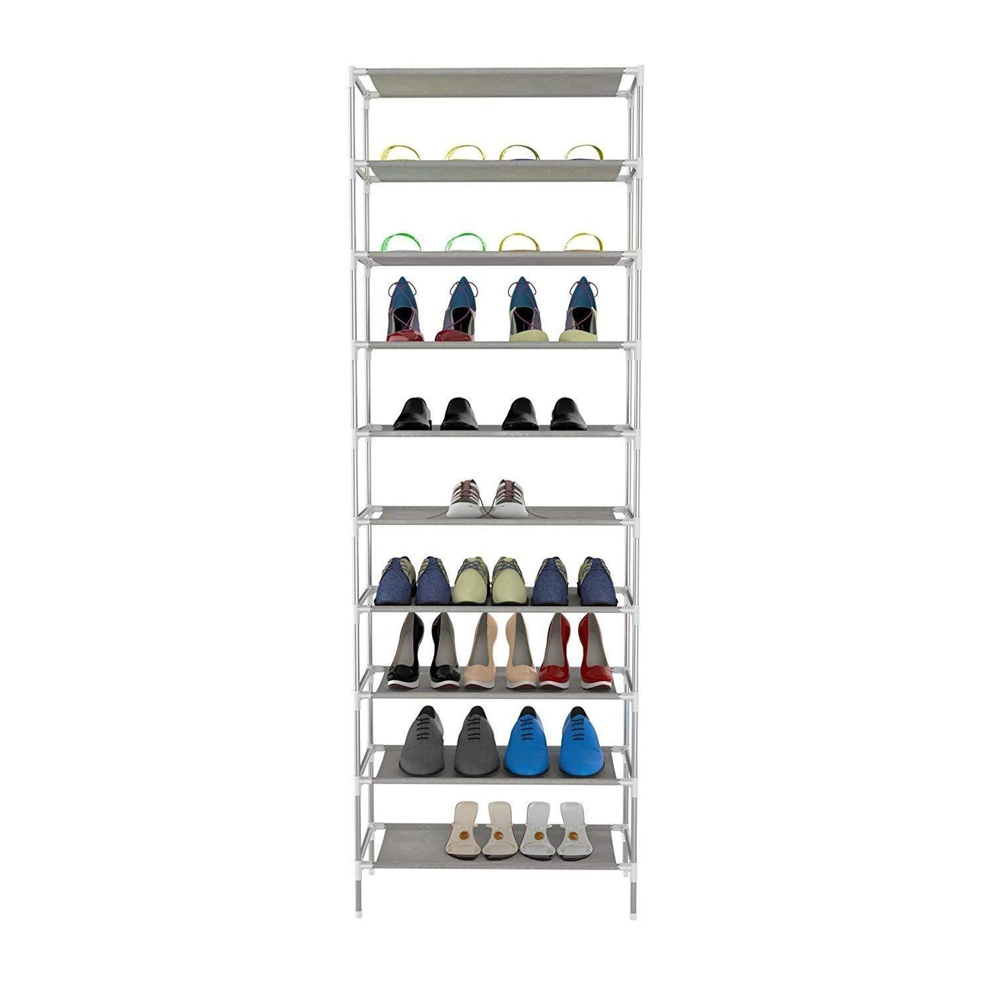 Miuniu 10 Tiers 30 Pairs Freestanding Shoe Rack Shelf Easy Assembled Shoe Tower Storage Organizer Stackable Shoe Stand Non-Woven Space Saving Shoe Cabinet Closet