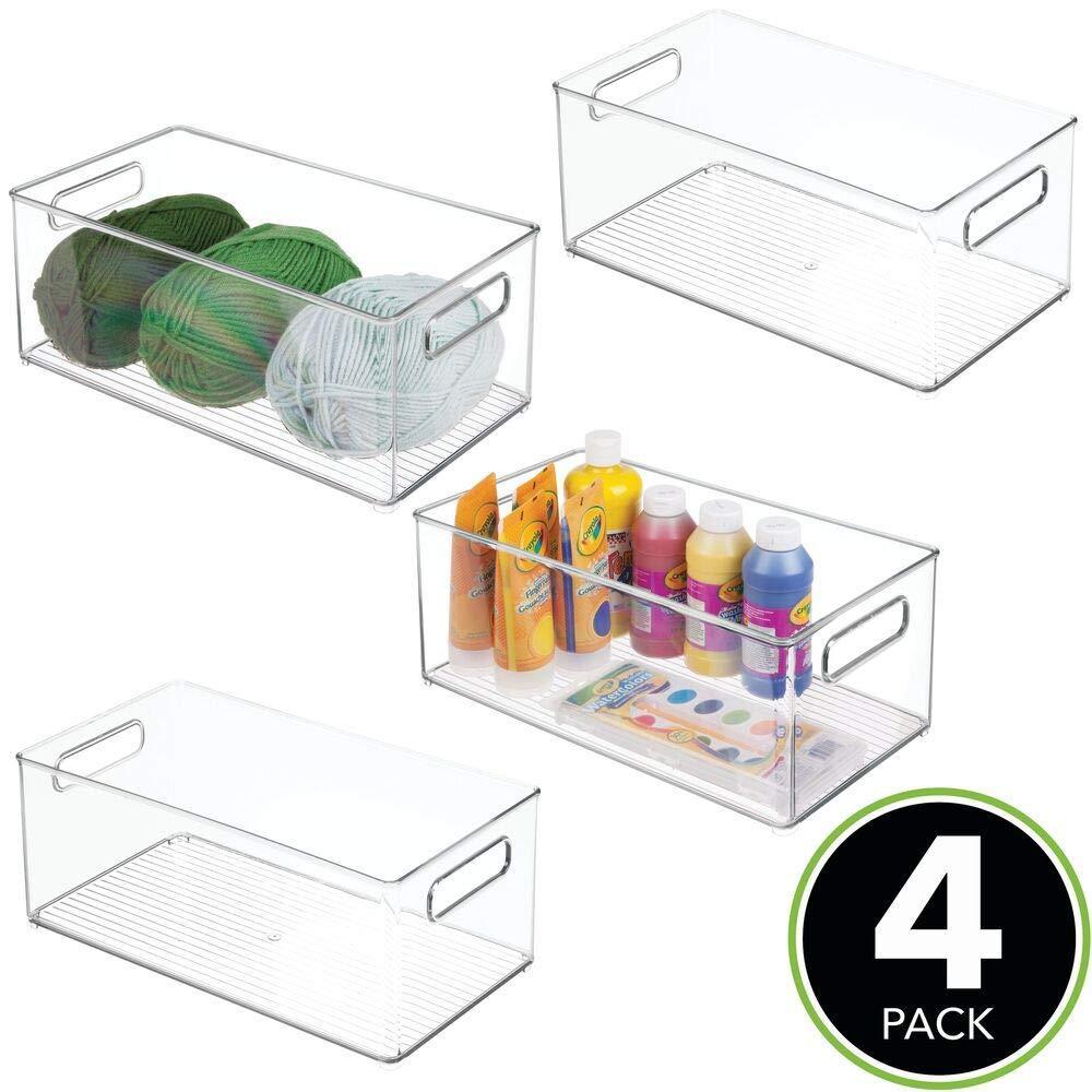 Best mdesign largeplastic storage organizer bin holds crafting sewing art supplies for home classroom studio cabinet or closet great for kids craft rooms 14 5 long 4 pack clear