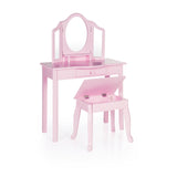 Shop for guidecraft vanity and stool pink kids wooden table and chair set with 3 mirrors and make up drawer storage for toddlers childrens furniture