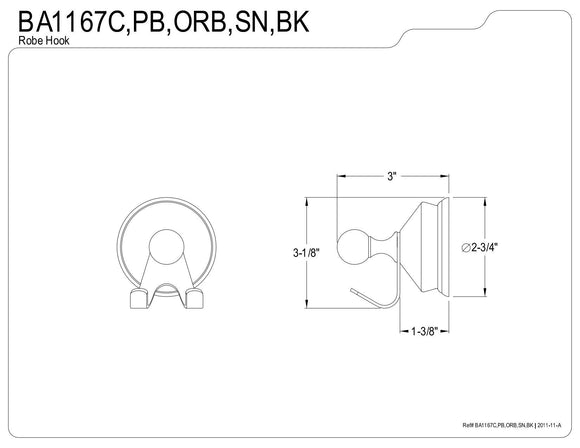 Kingston Brass BA1167BK Water Onyx Robe Hook, Black Stainless Steel