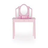 Shop guidecraft vanity and stool pink kids wooden table and chair set with 3 mirrors and make up drawer storage for toddlers childrens furniture