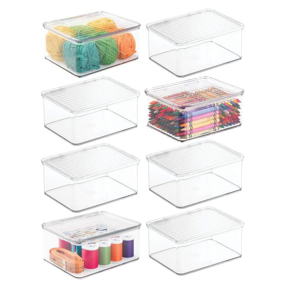 Purchase mdesign stackable plastic craft sewing crochet storage container bin with attached lid compact organizer and holder for thread beads ribbon glitter clay small 3 high 8 pack clear