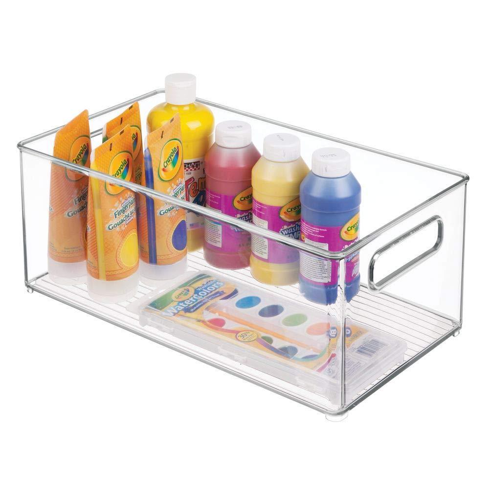 Products mdesign large plastic storage organizer bin holds crafting sewing art supplies for home classroom studio cabinet or closet great for kids craft rooms 14 5 long 8 pack clear