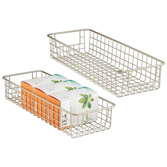 mDesign Household Wire Drawer Organizer Tray, Storage Organizer Bin Basket, Built-In Handles - for Kitchen Cabinets, Drawers, Pantry, Closet, Bedroom, Bathroom - 16