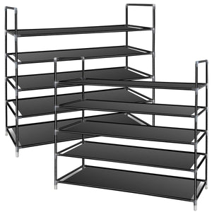 TomCare 2 Pack 5-Tier Shoe Rack Shoe Storage Organizer Shoe Tower Stackable Shelves Non-woven Fabrics Metal Shoe Cabinet Holds 20-25 Pair of Shoes for Doorway Bedroom Closet Entryway Black