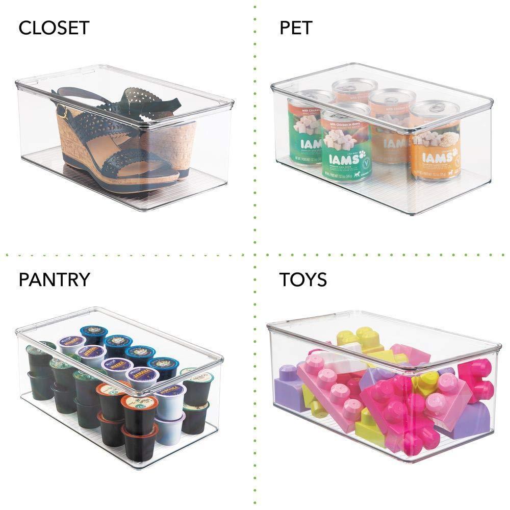 Top mdesign stackable closet plastic storage bin box with lid container for organizing childs kids toys action figures crayons markers building blocks puzzles crafts 5 high 4 pack clear
