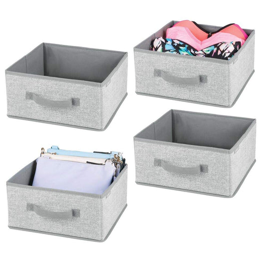 mDesign Soft Fabric Modular Closet Organizer Box with Handle for Cube Storage Units in Closet, Bedroom to Hold Clothing, T Shirts, Leggings, Accessories - Textured Print, 4 Pack - Gray