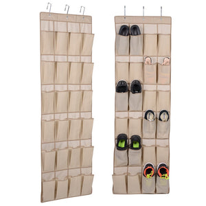 H E HEIM & ELDA Over The Door Shoe Organizer - 24 Pockets Hanging Shoe Storage with 3 Customized Strong Metal Hooks for Closet Pantry Kitchen Accessory - Space Saving Solution（64 x 19 inch）