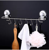 YamaziHD Strong Stainless Steel Towel Shower Rack Hook, Vacuum Suction Cup Wall Mounted Rack Bar Rail Hanger with 6 Sliding Hooks for Kitchen and Bathroom Tools