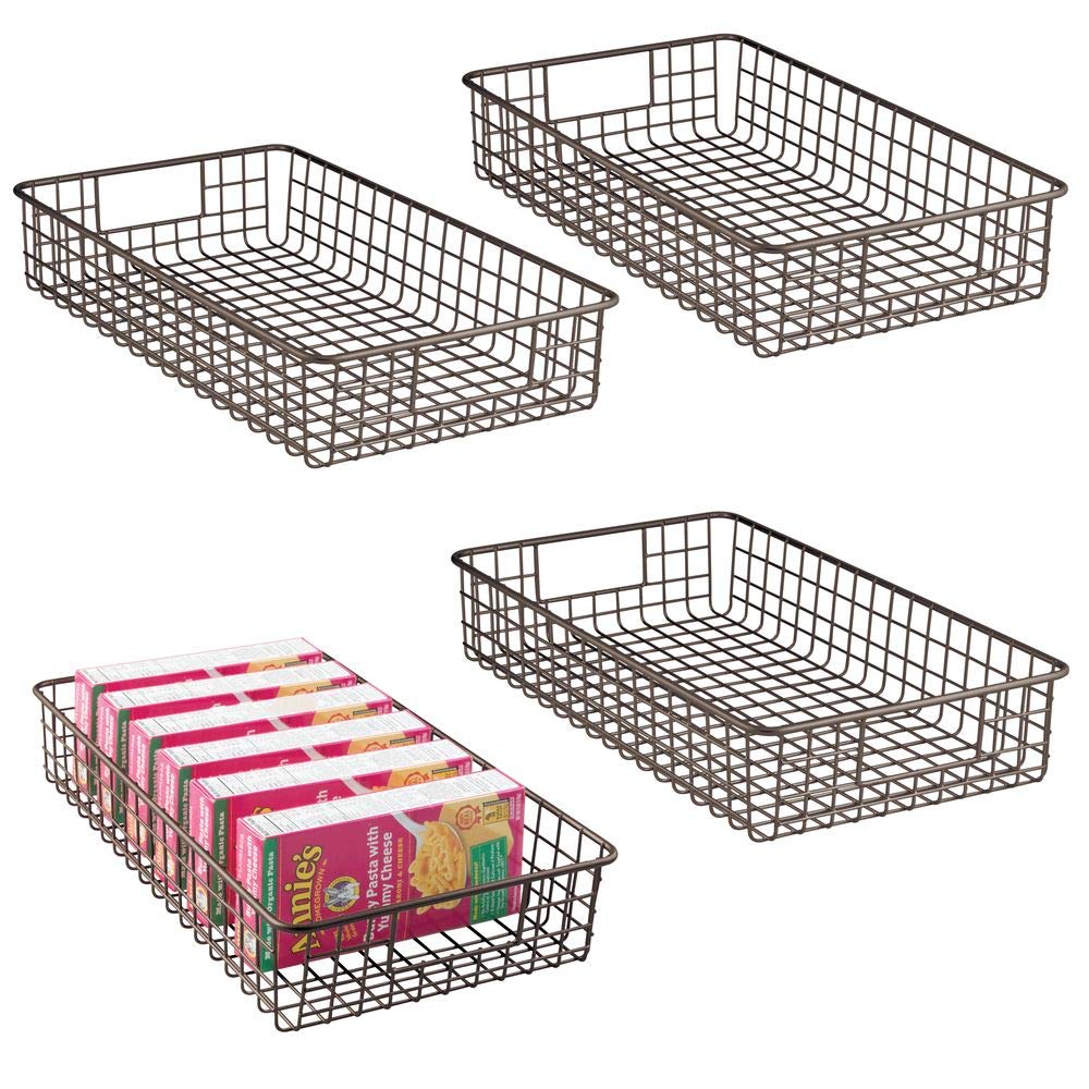 mDesign Household Metal Wire Cabinet Organizer Storage Organizer Bins Baskets trays - for Kitchen Pantry Pantry Fridge, Closets, Garage Laundry Bathroom - 16" x 9" x 3" - 4 Pack - Bronze