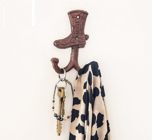 Cowboy Boot Double Wall Hook/Hanger | Decorative Wall Mounted Coat Hook | Rustic Cast Iron | 3.3x1.4x5