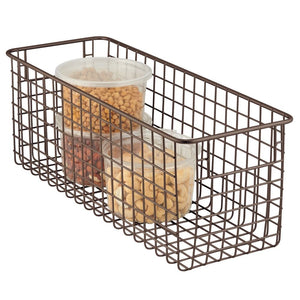 mDesign Farmhouse Decor Metal Wire Food Storage Organizer Bin Basket with Handles for Kitchen Cabinets, Pantry, Bathroom, Laundry Room, Closets, Garage - 16" x 6" x 6" - Bronze