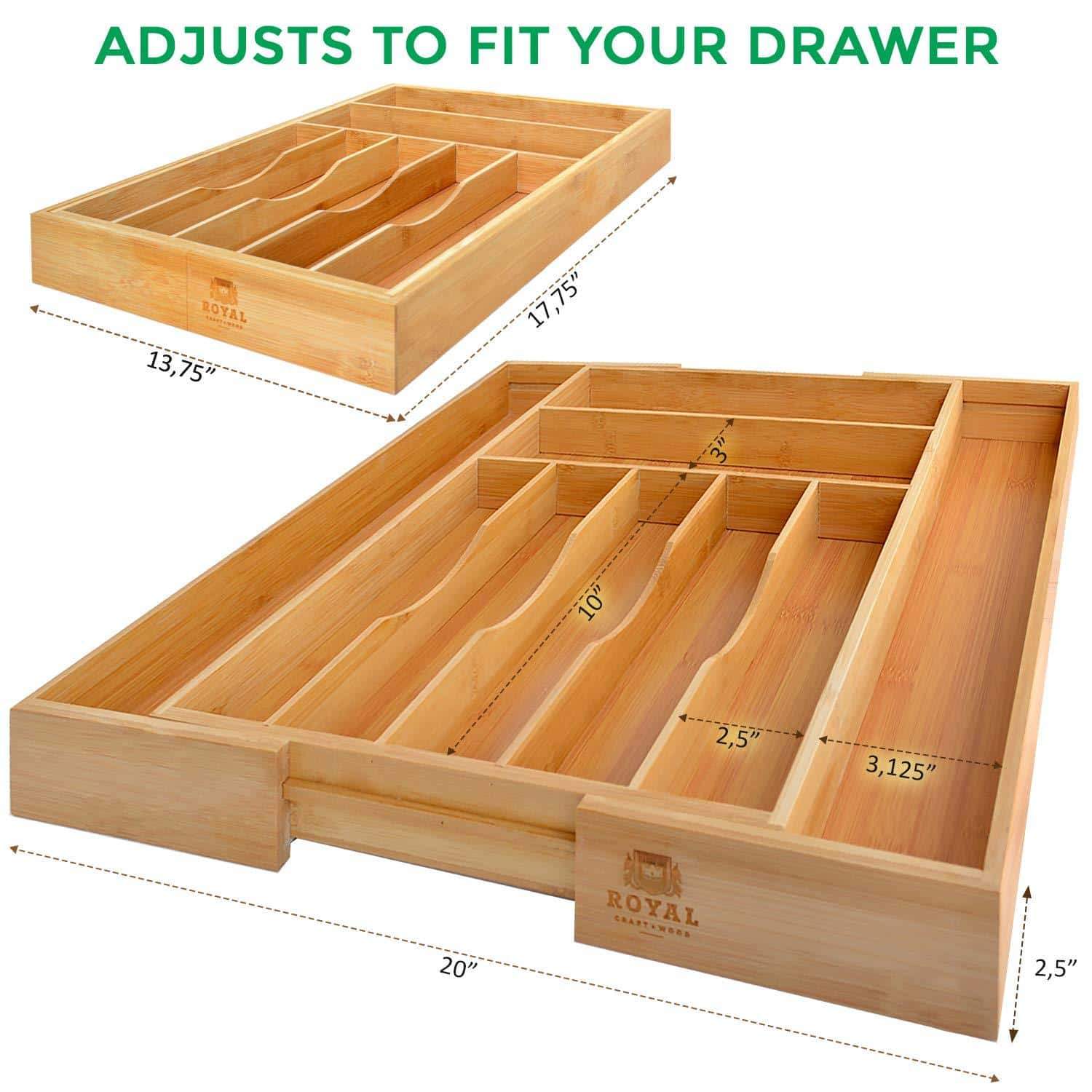 Discover the bamboo kitchen drawer organizer expandable silverware organizer utensil holder and cutlery tray with grooved drawer dividers for flatware and kitchen utensils by royal craft wood