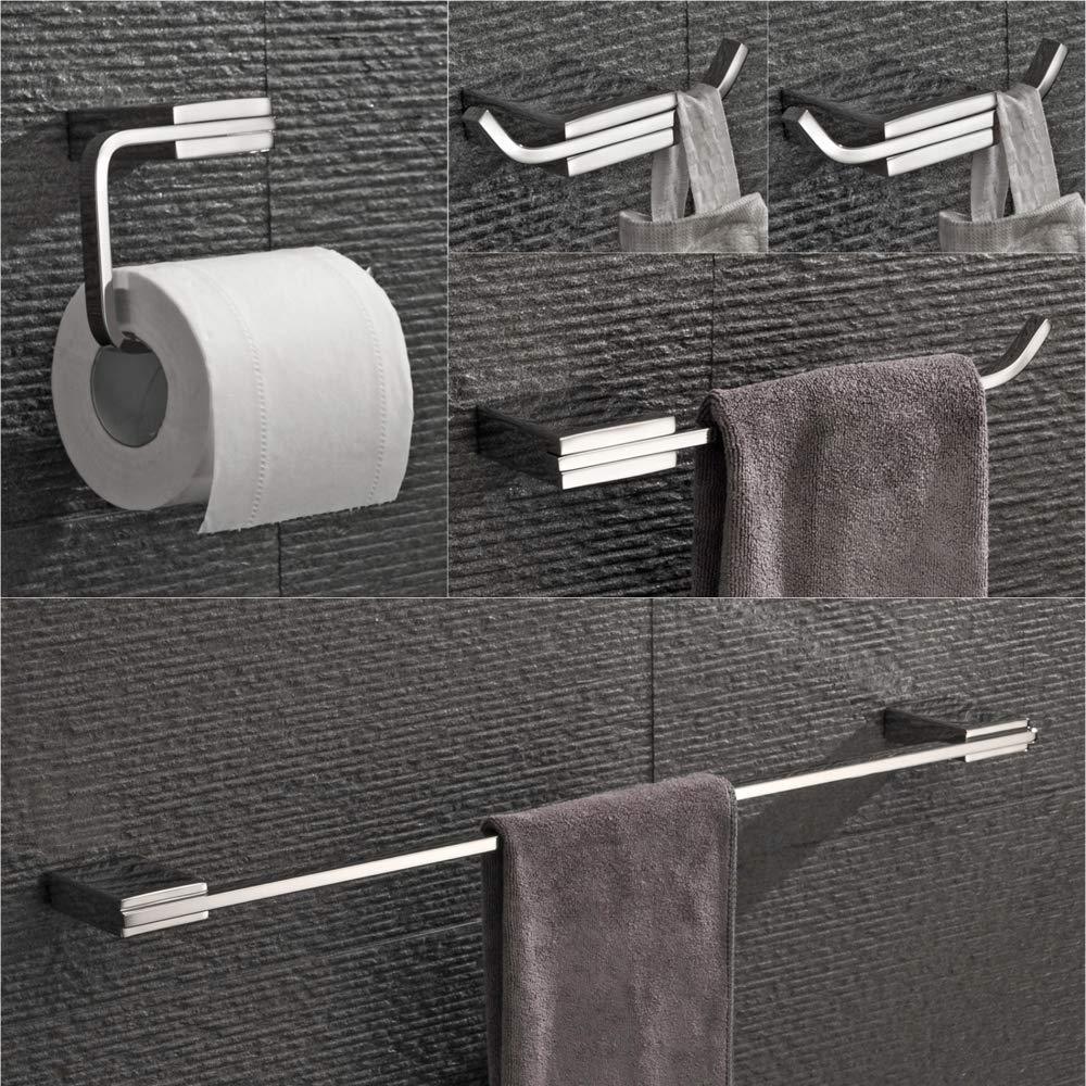 Velimax Bathroom 5-Piece Hardware Set Chrome Bathroom Holder Set Stainless Steel Wall Mounted - Towel Hook Towel Ring Toilet Roll Holder Towel Bar Polished Finish