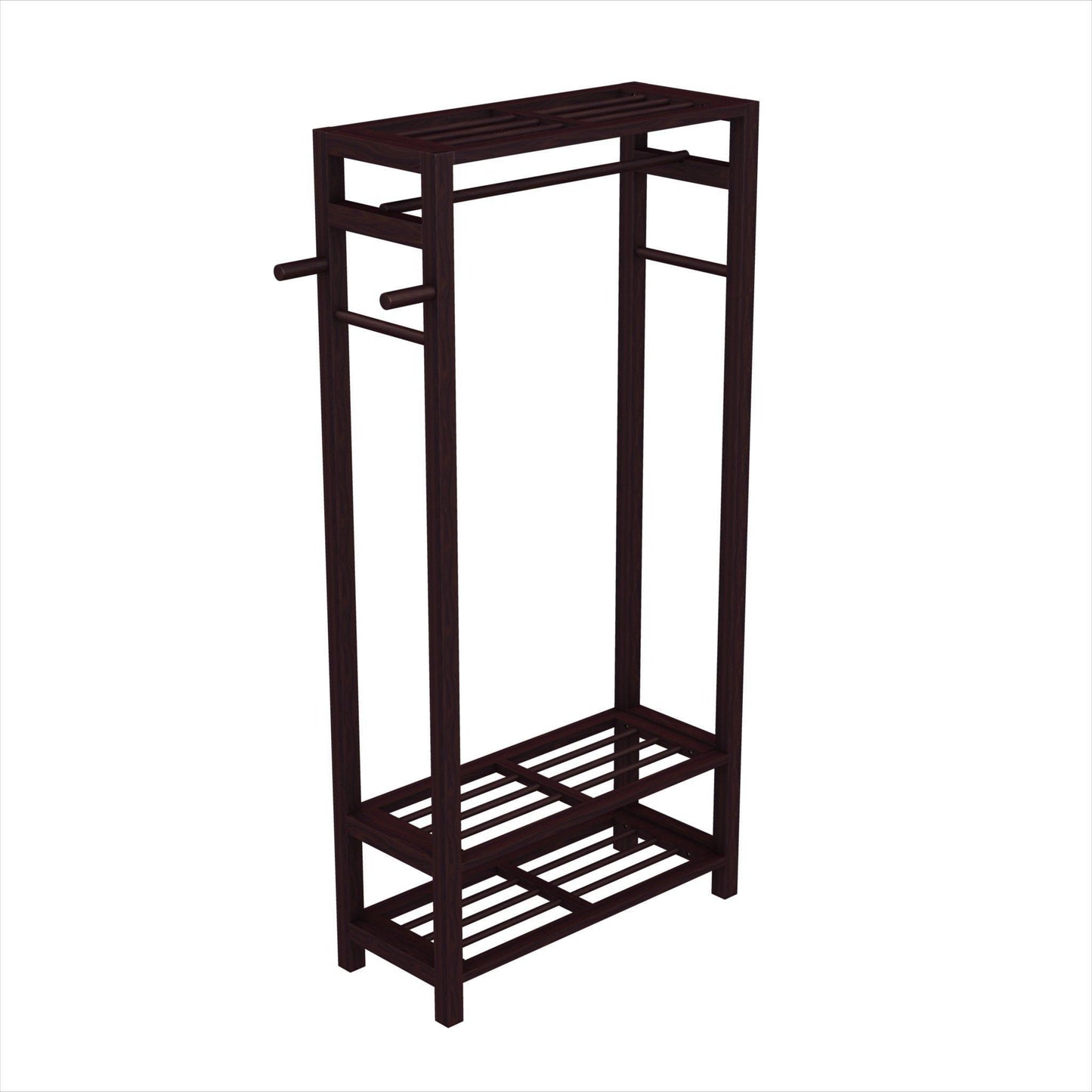 Stony-Edge Wood Coat & Shoe Garment Rack and Hat Stand for Hallway or Front Door Entryway - Free-Standing Clothing Rail Hanger - Easy to Assemble - Espresso