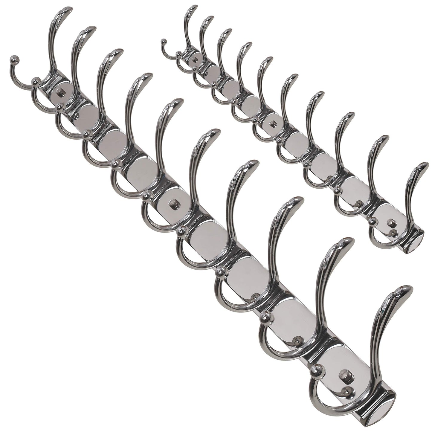 Dseap Wall Mounted Coat Rack (10-Hooks): Heavy Duty, Stainless Steel, Metal Coat Hook for Clothes Towel Hat Robes Mudroom Bathroom Entryway (Cock Tail, Chromed, 2 Packs)