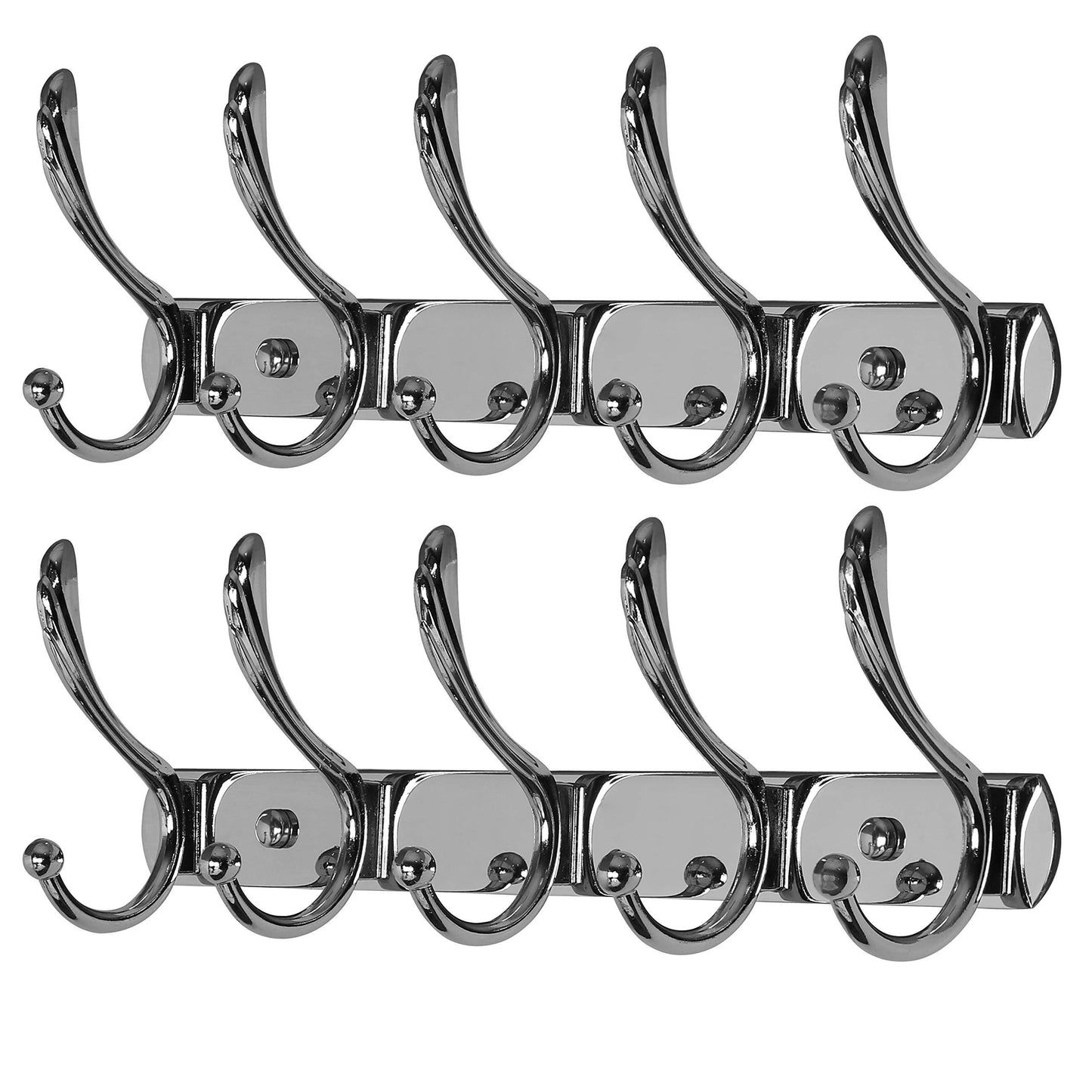 Dseap Coat Rack Wall Mounted, with 5 Jumbo Double Hooks, Heavy Duty, Stainless Steel, Metal Coat Hook, Hanging Clothes Towel Hat Robes, for Mudroom Bathroom Entryway, Chromed,2 Packs