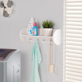 Danya B. White Utility Shelf with Four Large Stainless Steel Hooks