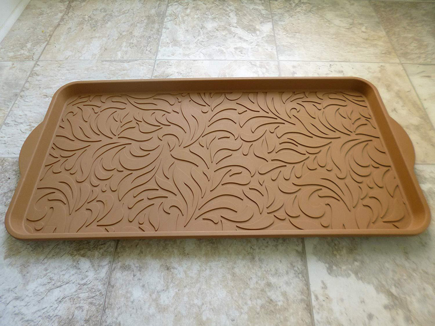 Decorative Multi Purpose Tray, Large 15X29inch (Camel Brown), Waterproof Entryway Organizer for Shoes Boots, Floor Protector for Pet Bowls, Litter Box, Plants, Trunk Cabinet Liner