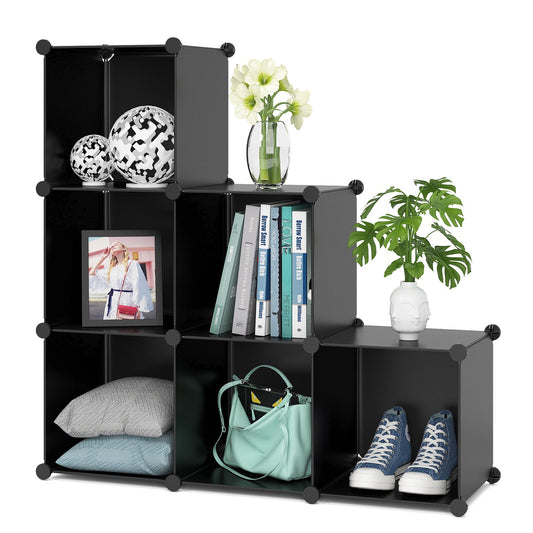 Homfa Cube Storage Organizer, 6 Cubes Shoe Rack, DIY Plastic Modular Closet Cabinet Storage Organizer, Living Room Office Bookcases Shelves for Books, Cloths, Toys, Shoes, Arts, Black