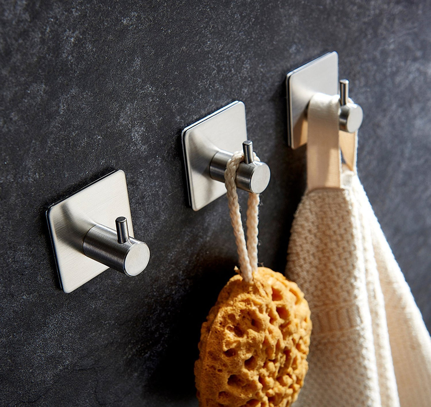Innoam Robe Towel Coat Hook 3M Self Adhesive Bathroom Kitchen Wall Hooks Brushed Stainless Steel (4 Pack)